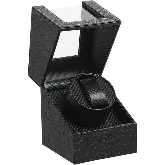 Automatic Single Watch Winder with Quiet Japanese Motor,AC Adapter or Battery Powered,Premium Leather Exterior and Soft Flexible Watch Pillows for Men's and Women's Watches