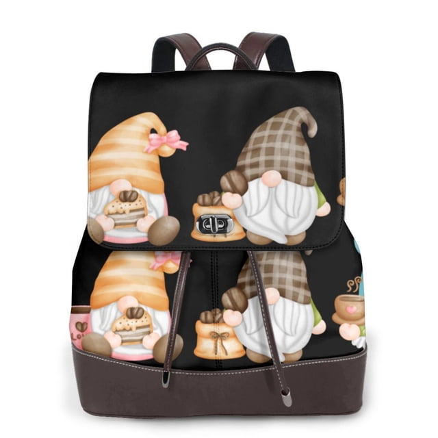 Easygdp Coffee Gnome (2) Mochila de Cuero para Mujeres, Bolso de Hombro, Bolsos de Mano de Moda para Trabajo y Viajes