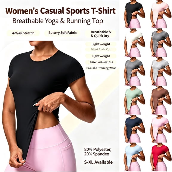 HongQid Women Elastic Workout Shirts Breathable Compression Quick Dry Gym Lightweight Basic Fitted Tops