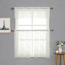 Bazaahm Floral Lace Kitchen Rod Pocket Semi Sheer Curtains for Windows Farmhouse Kitchen Decor,15"L x 56"W,White,1Panel
