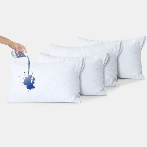 Quilted Waterproof Pillow Protectors, Zippered Pillowcases, Breathable Protective Pillow Encasement Covers (4, Queen (20" x 28"))