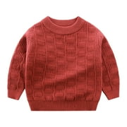 Wdgfv Boys Winter Long Sleeve Solid Color Knit Sweater Warm Soft Comfortable Pullover For Toddler Children Red 3-4 Years