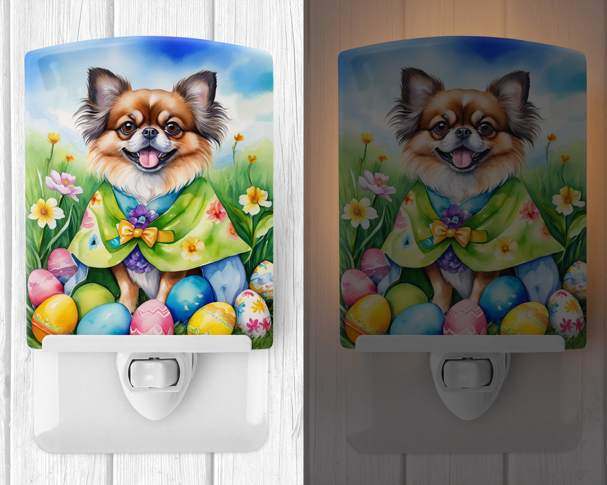 Tibetan Spaniel Easter Egg Hunt Ceramic Night Light 4 in x 6 in