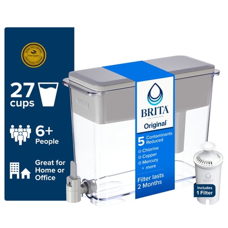 Brita 27 Cup Plastic Water Filtration Dispenser, Grey, 1 Standard Brita Filter