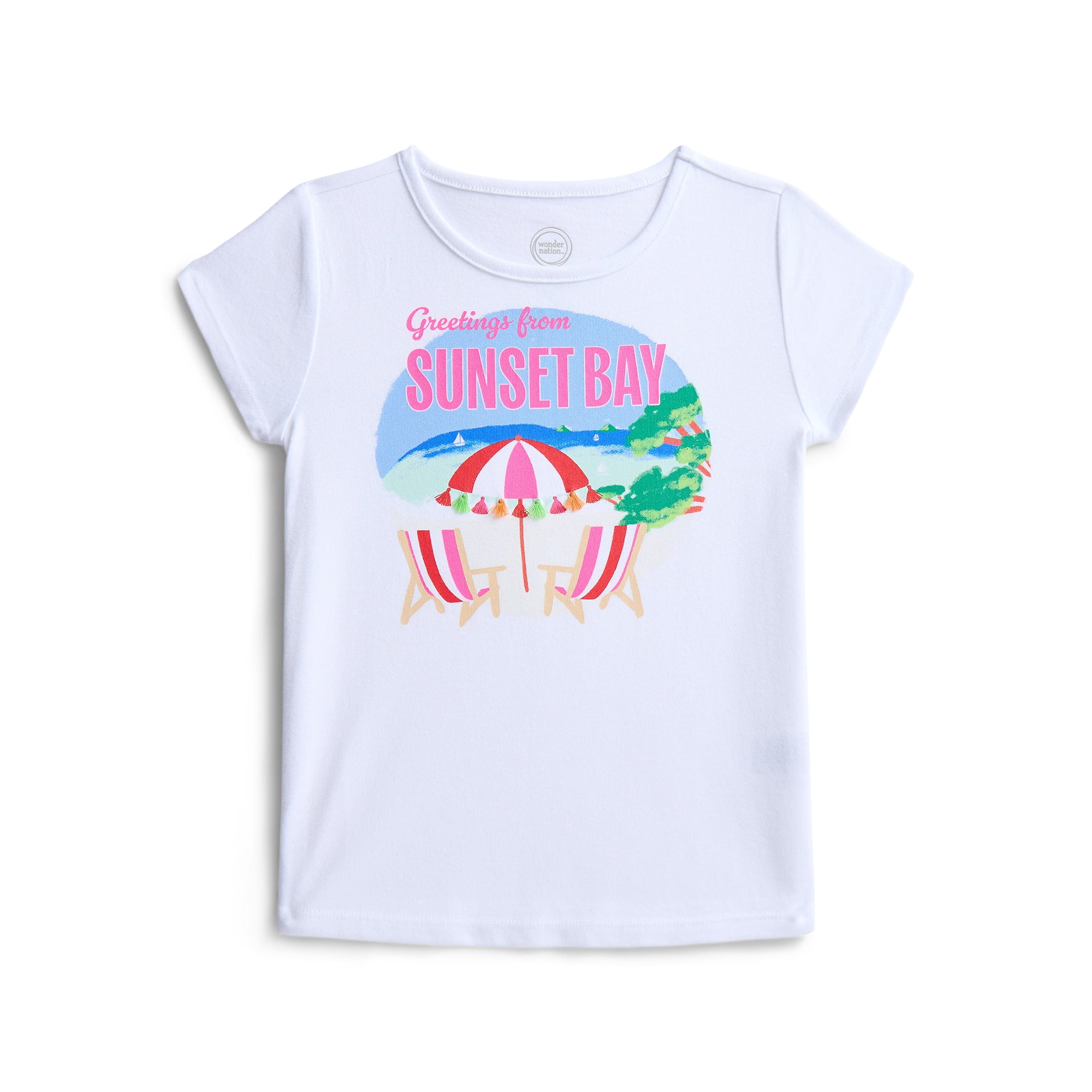 Wonder Nation Girls Embroidered Graphic Tee with Short Sleeves, Sizes 4-18 & Plus