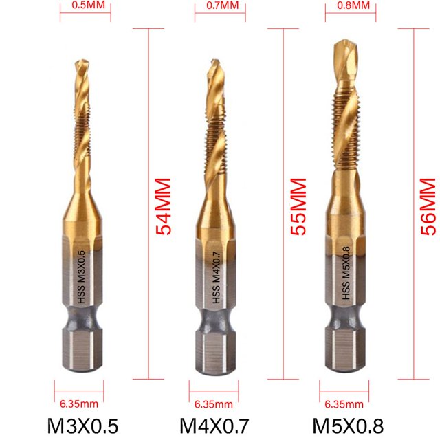 Juego de brocas de grifo, vástago hexagonal Chapado en titanio, tornillo HSS, broca de rosca, máquina de tornillo, grifo compuesto M3, M4, M5, M6, M8, M10, herramientas manuales nuevas