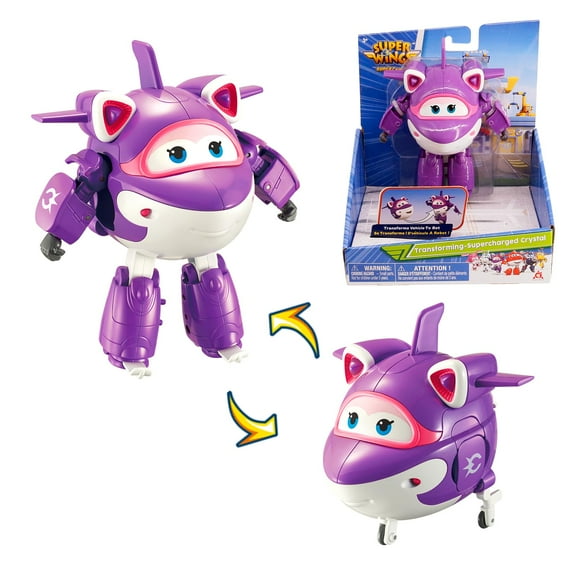 Super Wings Transformer Toys 5 In Crystal Airplane Transformer Figures Toys 2 In 1 Mode Rescue Bots Action Figure Toys For 3-5 Year Old Boys Girls Fun Plane Toys For Toddlers Kids Age 3 4 5 6 7