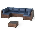 thumbnail image 3 of ELPOSUN 7 Pieces Patio Furniture Set All Weather Outdoor Sectional Sofa, Outdoor Modern Sectional Furniture Wicker Couch with Glass Coffee Table, Thicken Navy Blue Cushions, Water Resistant, 3 of 11