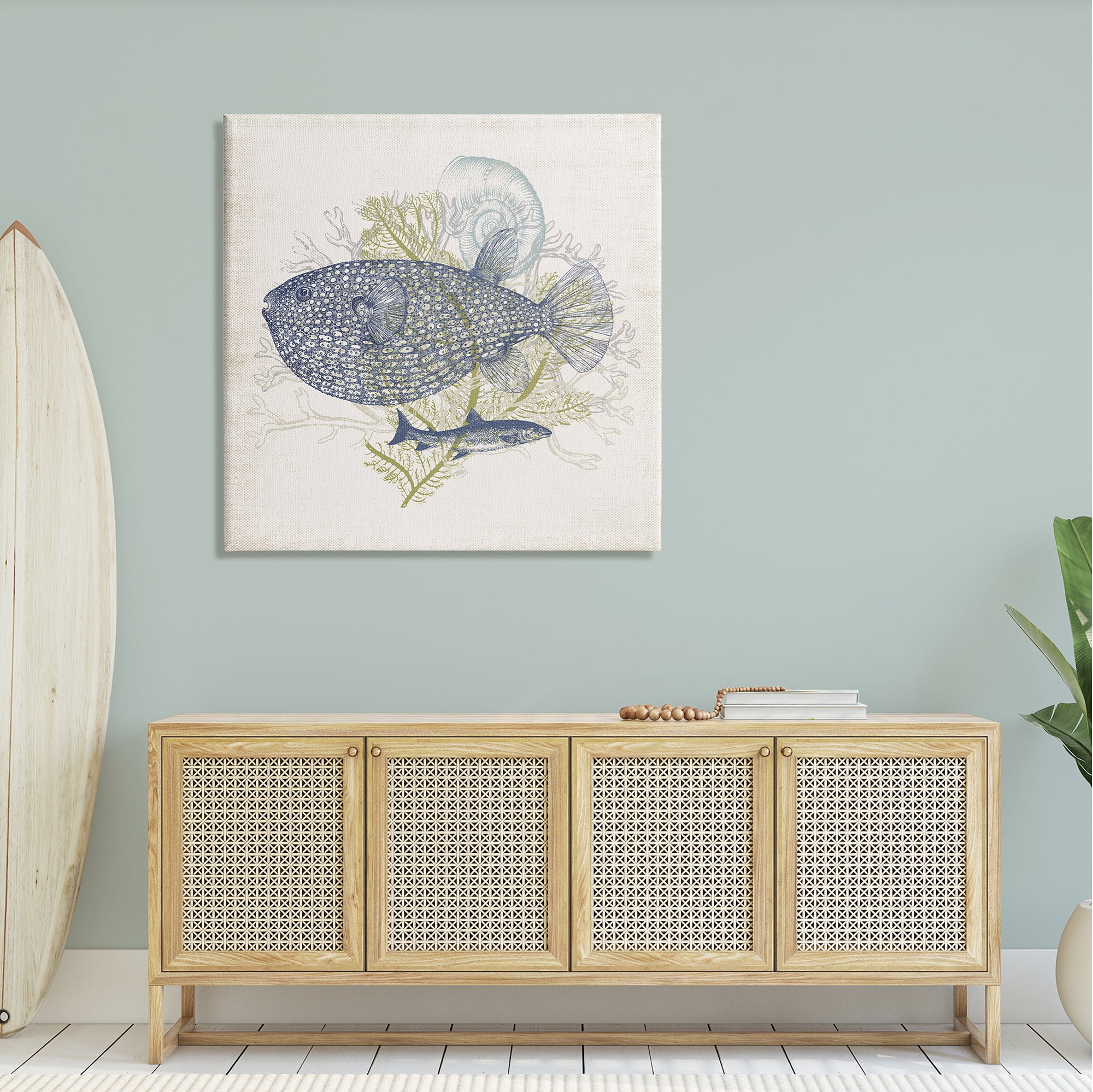 Stupell Industries Aquatic Sea Life Rustic Seashell Layered Fish Graphic Art Gallery Wrapped Canvas Print Wall Art, Design by Victoria Barnes