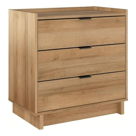 Maklaine Contemporary Engineered Wood 3 Drawer Nightstand in Oak