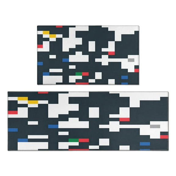 Kitchen Rugs and Mats Non Skid Washable Black Geometric Abstract` Kitchen Mat and Rug Set,Floor Cushion Waterproof Rug,Rubber Backed Area Rugs for Kitchen Laundry