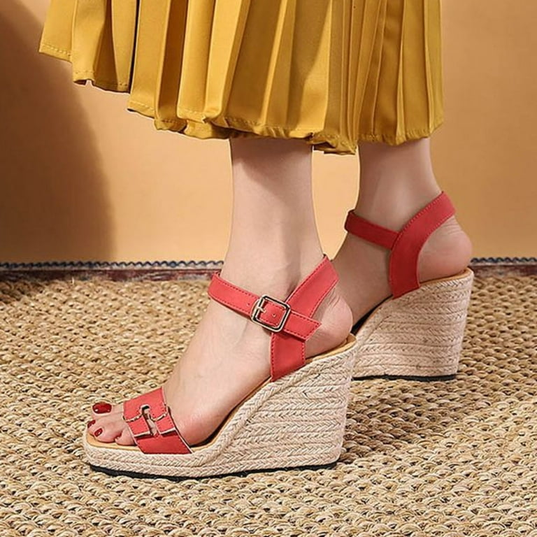 Quealent Adult Women Sandal Sandals with Back Strap for Women Fashion Summer Sandals Ladies Flat Shoes Square Head Womens Size 12 Shoes Sandals Red