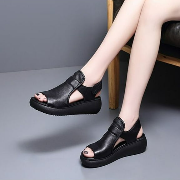 AXXD Black Wedge Sandals for Women Summer Ladies Shoes Casual Flat Sandals Buckle Heels Sandals