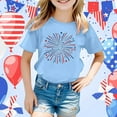 thumbnail image 2 of MIXUE Girls Tops & T-Shirts Kids Summer Fourth Of July Independence Day Star Print Round Neck Short Sleeve Casual Party Tshirts Outwear,Blue,8-9 Years, 2 of 4