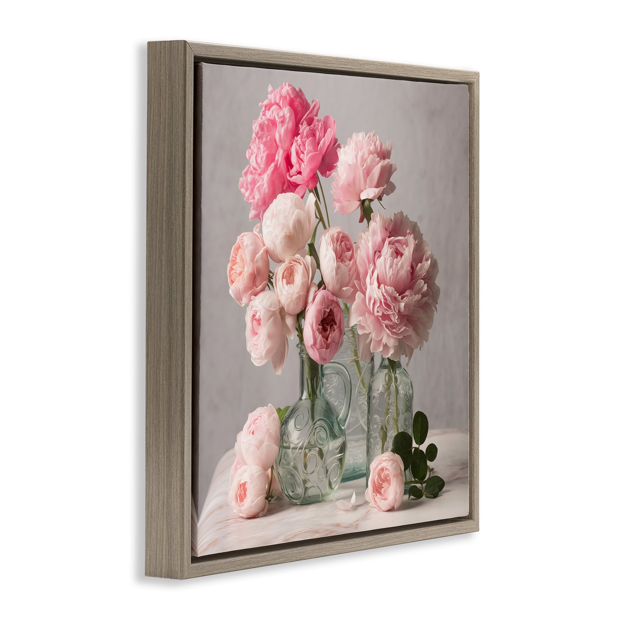 Stupell Industries Rose & Peony Duet Plants & Flowers Painting Brown Floater Framed Canvas Art Print Wall Art, 25 x 25
