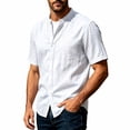 thumbnail image 4 of Men's Linen Shirts Short Sleeve Casual Summer Beach Button Down Shirt for Men Size 3XL White, 4 of 7