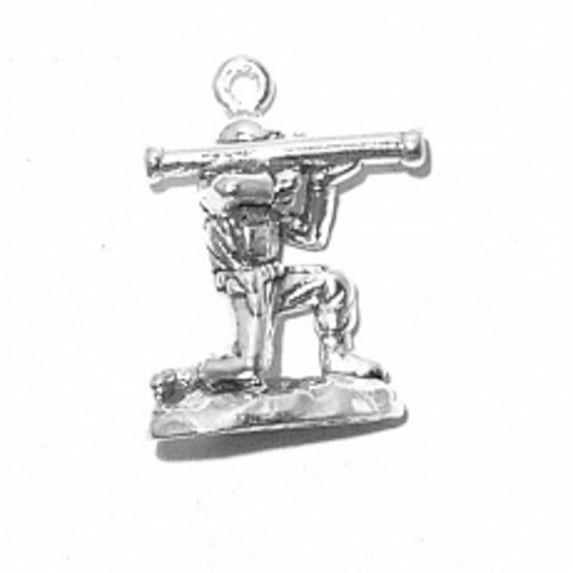 Sterling Silver 30" 1mm 3D Soldier Bazooka Shoulder Fired Rocket Launcher Pendant Necklace