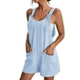 thumbnail image 2 of Riforla Women's Tie Shoulder Overall Shorts Scoop Neck Romper Jumpsuit with Pocket Women's Jumpsuit Sky Blue M, 2 of 8