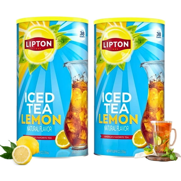 Lipton Lemon Iced Tea Mix, Sweetened Powdered Black Tea, Makes 76 Quarts Total (Pack of 2, 38 Quarts Each)