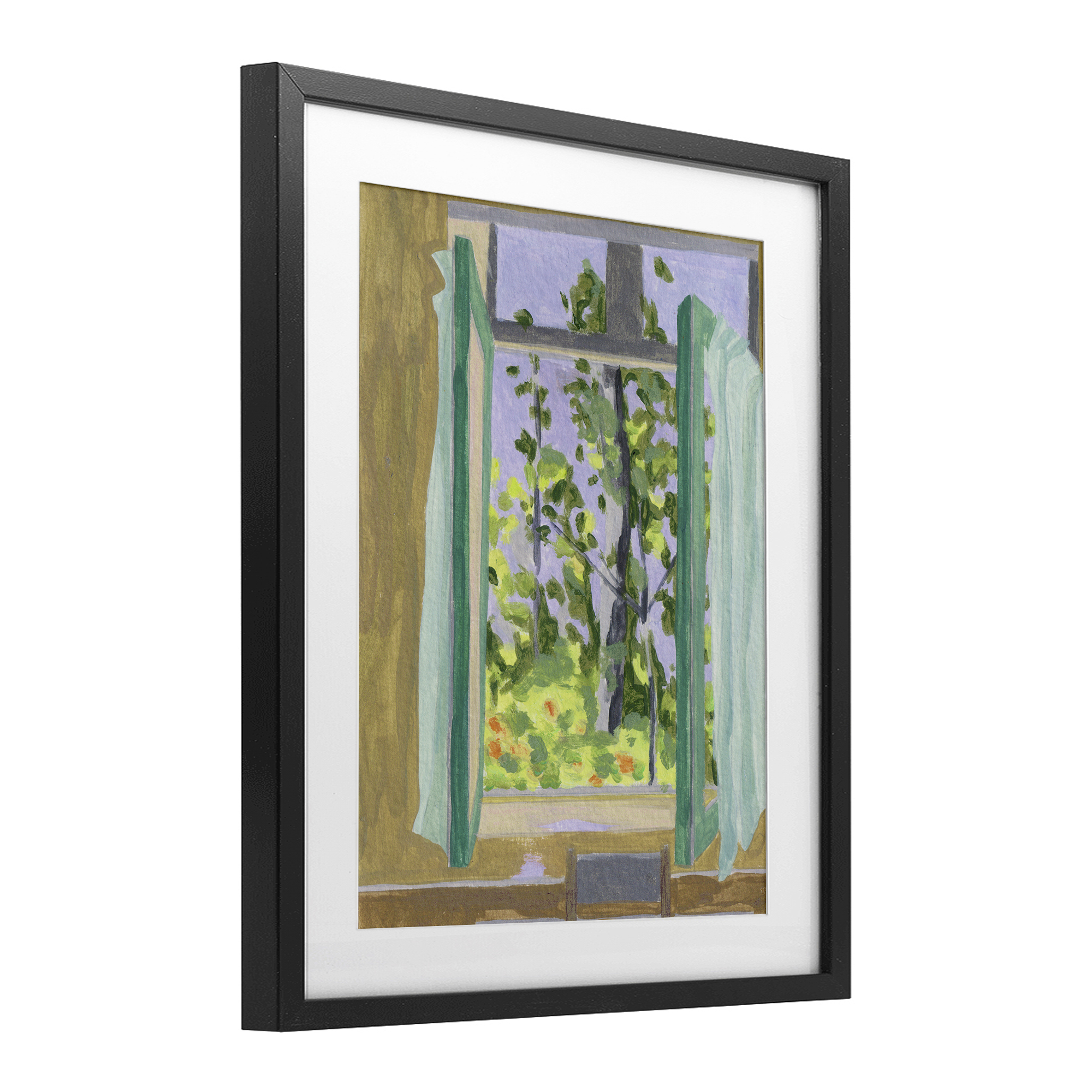 A Seat For Spring Black Framed Print Under Glass, design by Melissa Wang