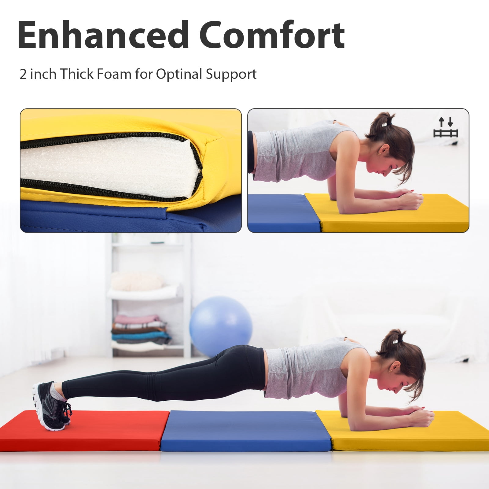 CL.HPAHKL Folding Gymnastics Mat 2'x6'x2'' Portable Lightweight Tumbling Mat for Kids Adults Yoga Home Gym Fitness, CM