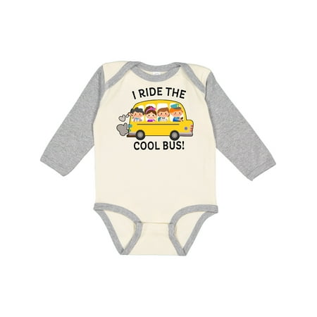 

Inktastic I Ride the Cool Bus with Yellow School Bus and Kids Gift Baby Boy or Baby Girl Long Sleeve Bodysuit