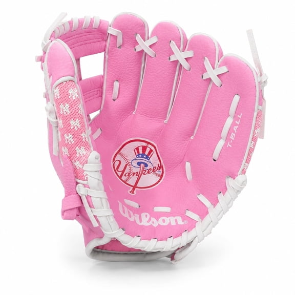 Wilson Pink New York Yankees Baseball Glove 10 Inch – Youth T-Ball & Baseball Mitt, Right Hand Throw