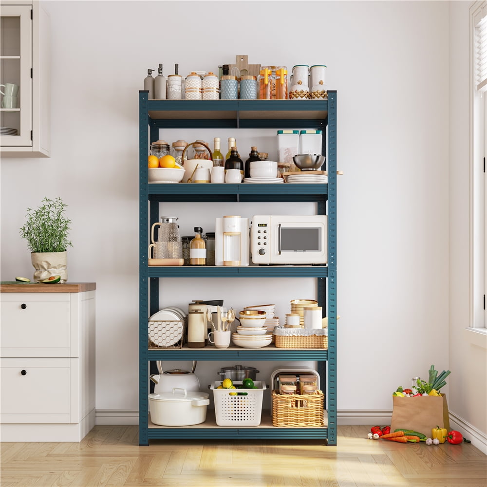 Yaheetech 5 Tier Metal Storage Rack with Adjustable Shelves, Set of 2, Neptune Blue