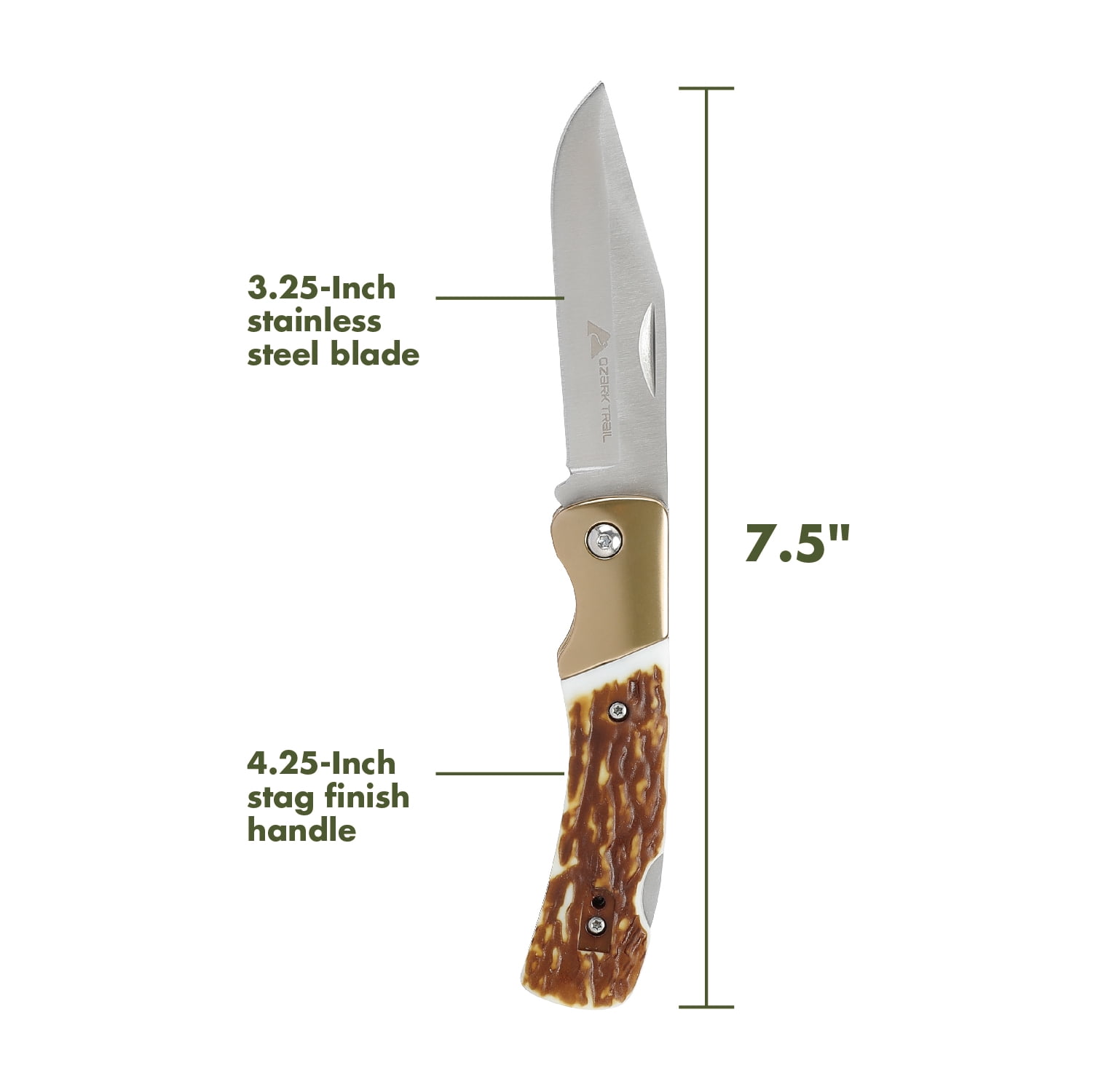 Ozark Trail 7.5-inch Lock-Back Folding Knife with Stag Handle