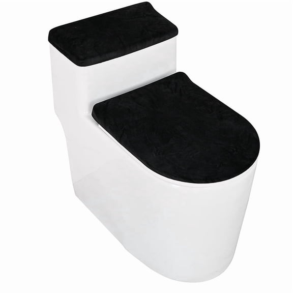 suxuMhao Toilet Seat Cover Set, 2-Piece Elastic Fluffy Toilet Water Tank Cover and Toilet Lid Cover, Universal Fit Black One Size, Soft Toilet Seat Accessories for Bathroom Toilet Seats