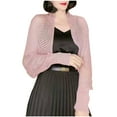 thumbnail image 2 of Nfurl Cropped Cardigans for Women Bolero Shrug Hollow Out Crochet Cardigan Lightweight Long Sleeve Open Front Kint Cardigans Pink Free Size, 2 of 5