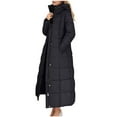 thumbnail image 5 of TFEOQRY Women's Parkas Padded Coats Solid Color Long Sleeved Woolen Cotton Jacket with Pockets Zipper Medium Length Hooded Jacket Coat Black, 5 of 7
