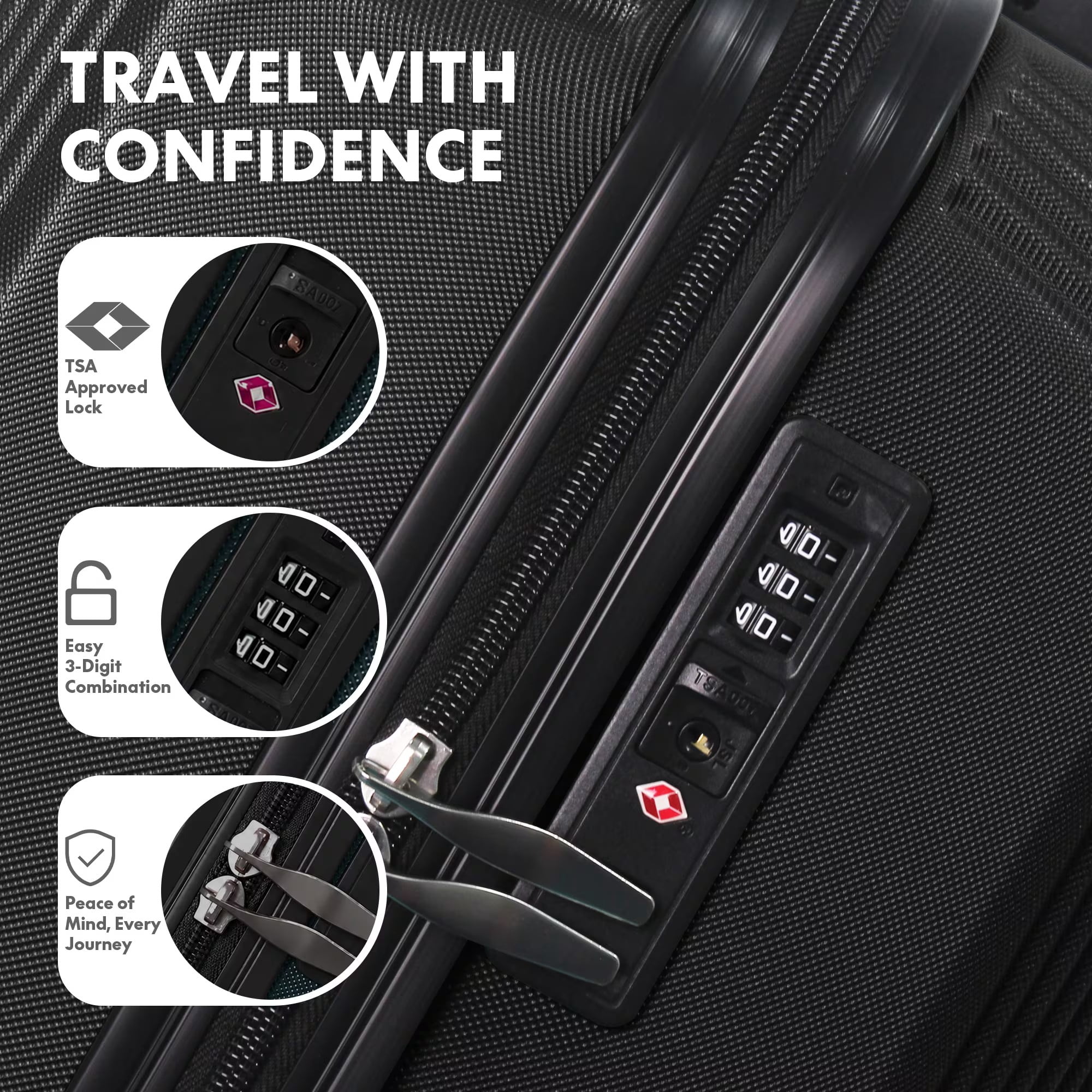 avobird 3-Piece ABS Hardshell Luggage Set – Lightweight and scratch-resistant, featuring silent 360° spinner wheels and TSA-approved locks, 20"/24"/28", Black