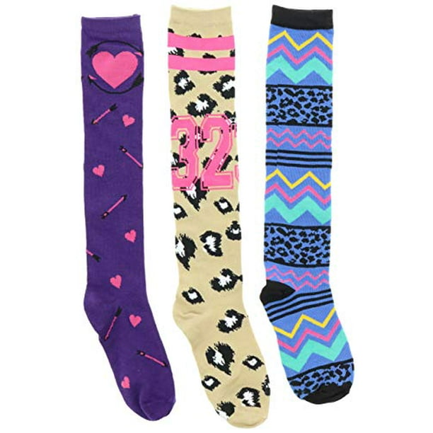 Chatties Chatties Women's Crazy Novelty Knee High Socks (3 Pr) (Purple Hearts, Animal Prints