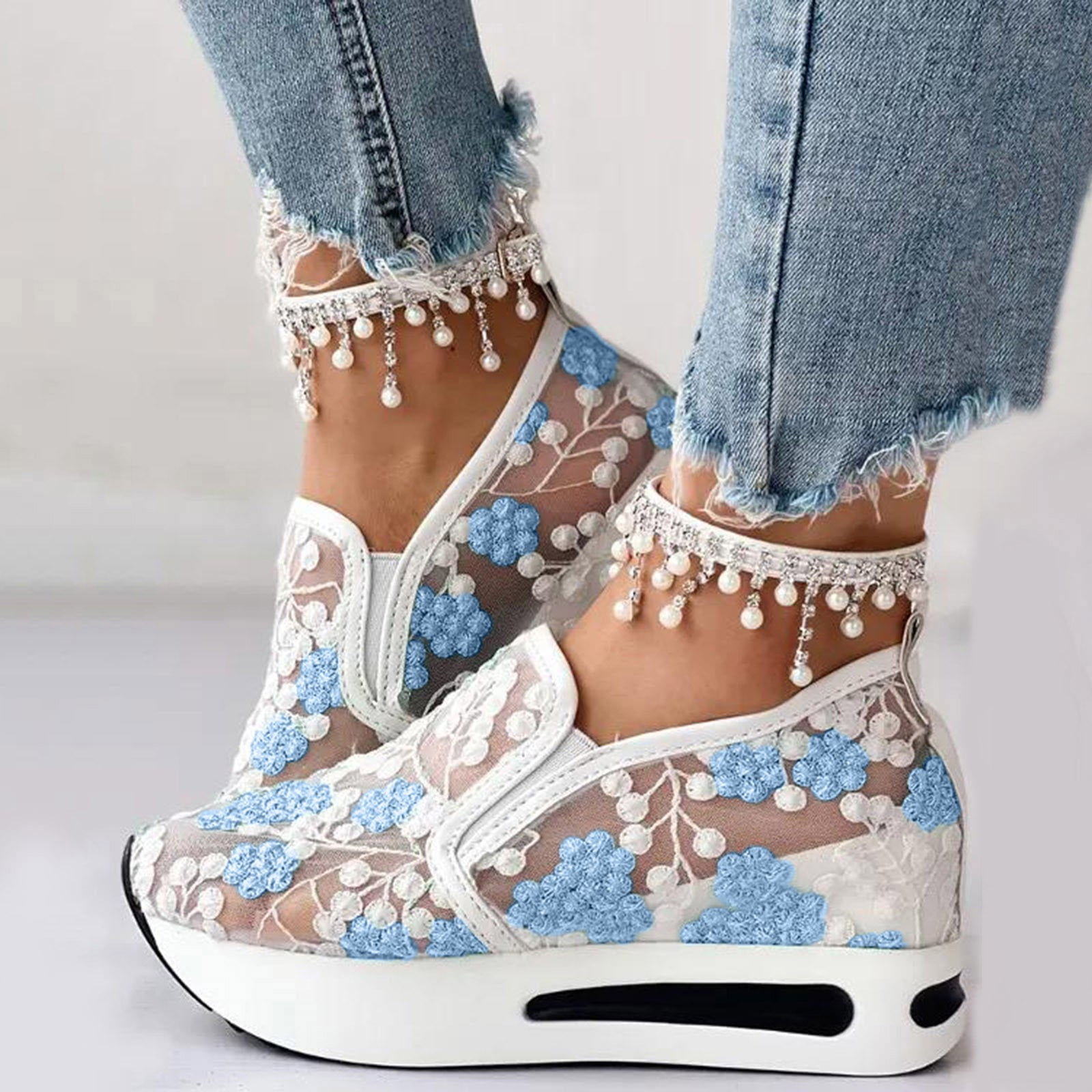 Dakaela Fashion Sneakers for Women 2025 Platform Slip on Walking Shoes Mesh Wedge Dressy Casual Loafers