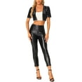 thumbnail image 2 of INSPIRE CHIC Women's Sequin Puff Short Sleeve Open Front Party Crop Cardigan S Black, 2 of 6