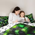 thumbnail image 5 of Castle Fairy Black Green Grid Twin Comforter Sets,Futuristic Cubes Bedding Set, 5 of 8