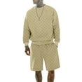 thumbnail image 2 of Fgnfyis 2025 Men's Loose Casual Checkerboard Sports Shorts Crew Neck Long Sleeve T Shirt Two Piece Set 2 Piece Sets Men Outfit Khaki S, 2 of 9