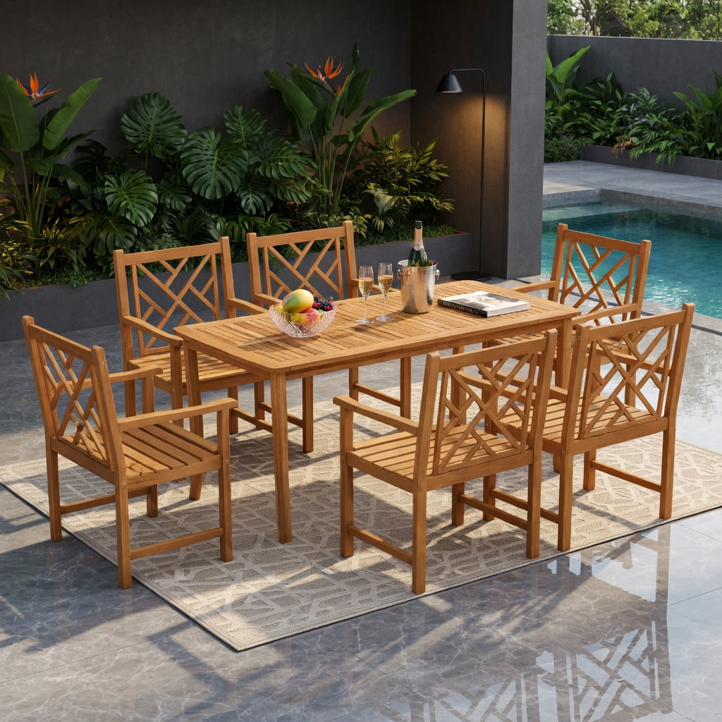 Hommoo 2-Pack Acacia Wood Outdoor Dining Chairs with Cross-Back Design, Sturdy Patio Chairs for Backyard, Porch & Poolside, Natural