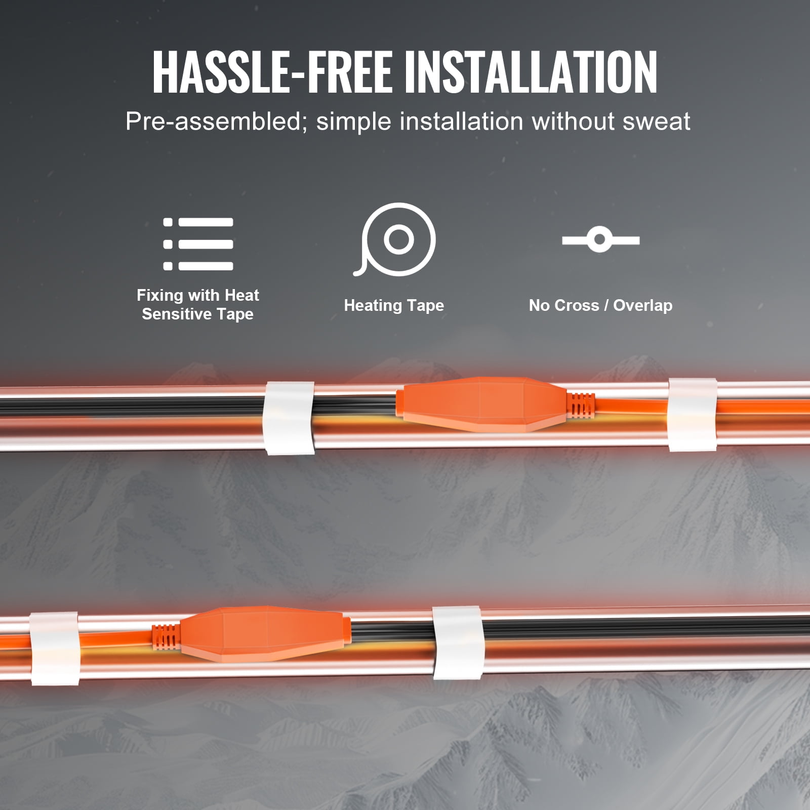KFFKFF Pipe Warming Cord, 6FT 7W/FT Heating Strip for Tubes with Integrated Temperature Control, Water Pipe Warming Wire Safeguards PVC Tubing, Metallic and Synthetic Tubes from Cold Conditions