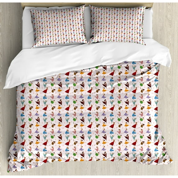 Ballet Duvet Cover Set Queen Size, Dancer Girls in Old Fashion Dresses Traditional European Classic Performance Arts, Decorative 3 Piece Bedding Set with 2 Pillow Shams, Multicolor, by Ambesonne