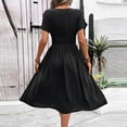 thumbnail image 4 of Tqcoqu Women's Maxi Dress V Neck Short Sleeve A Line High Waist Swing Casual Trendy Summer Dresses,Black,Women's S-XXL, 4 of 7