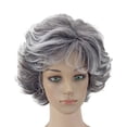 thumbnail image 3 of HLONK Perruque Grise Femme Pleine Mode Cheveux Synthétiques Courts Perruque Naturelle, 3 of 5