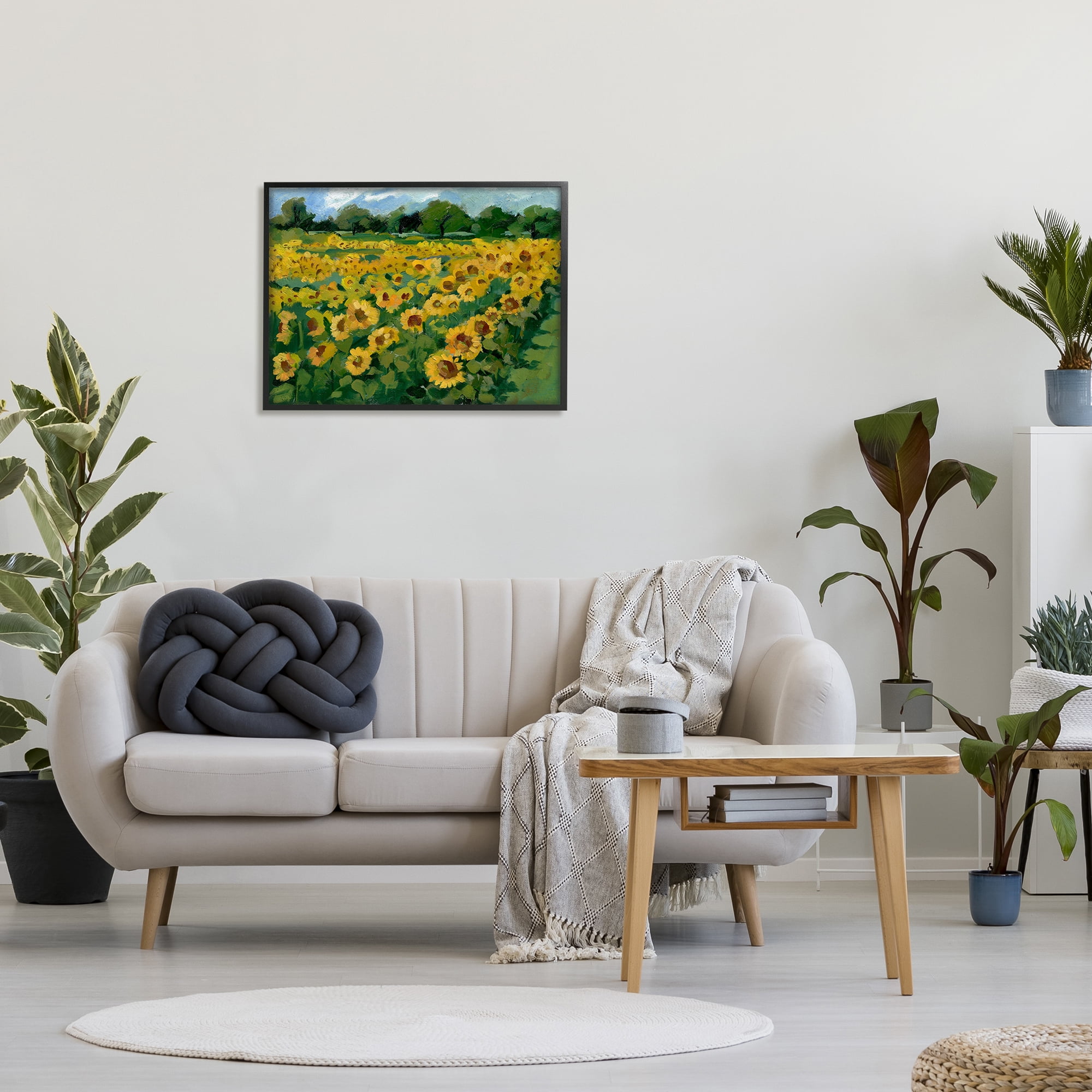 Stupell Industries Sunflower Farm Painting Botanical & Floral Painting Black Framed Art Print Wall Art, 30 x 24