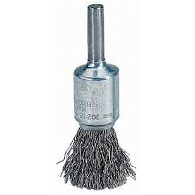 Crimped Wire Solid End Brush, Stainless Steel, 22,000 Rpm, 1 in X 0.006