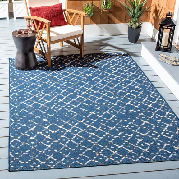 Safavieh Courtyard Galena Geometric Indoor/Outdoor Area Rug, Navy/Ivory, 5'5" x 7'7"
