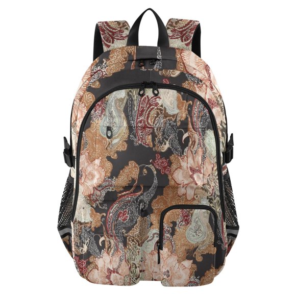 DIXRUYEE Noir Paisley Backpack for School 14”Laptop Compatible with Reflective Safety Strips