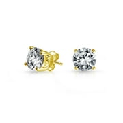Round Cubic Zirconia Brilliant Cut Solitaire AAA CZ Stud Earrings For Women 14K Gold Plated Sterling Silver More 5-10MM
