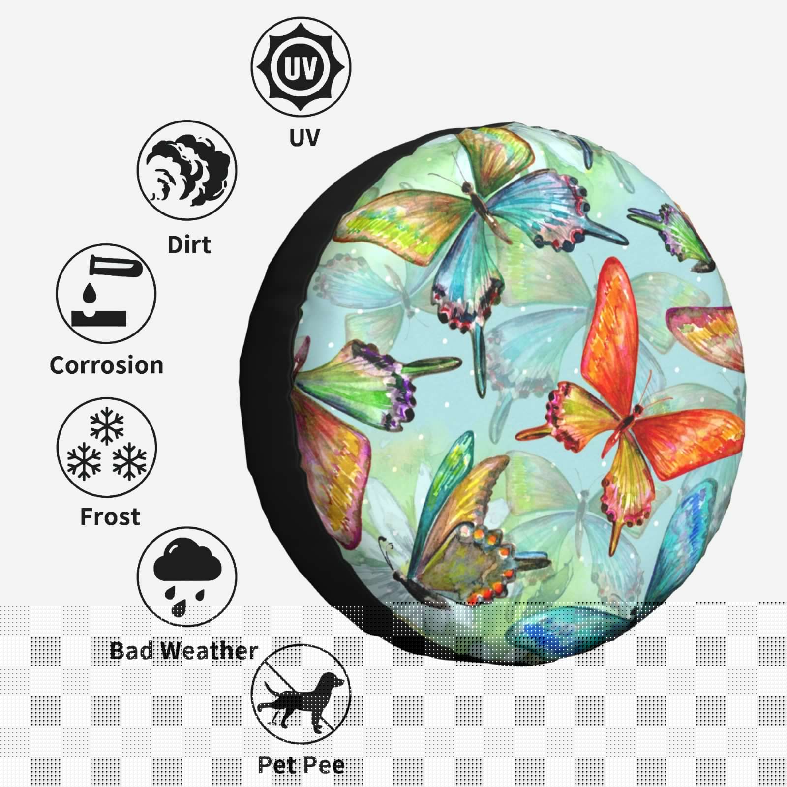 thumbnail image 6 of Kll Retro Seamless Flying Butterflies Tire Cover,Universal Wheel Tire Cover For Trailer, Rv, Suv, Truck,Camper And Many Vehicle,(15 Inch), 6 of 7