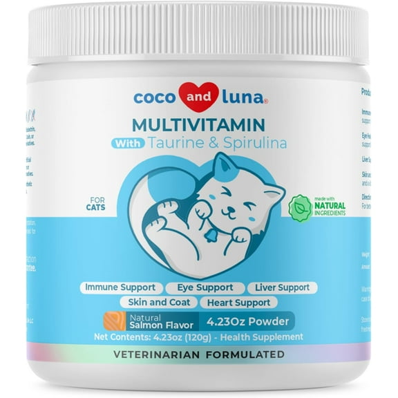 Coco and Luna Multivitamin for Cats - L-Lysine, Taurine, and Spirulina for Immune Support and Eye Health